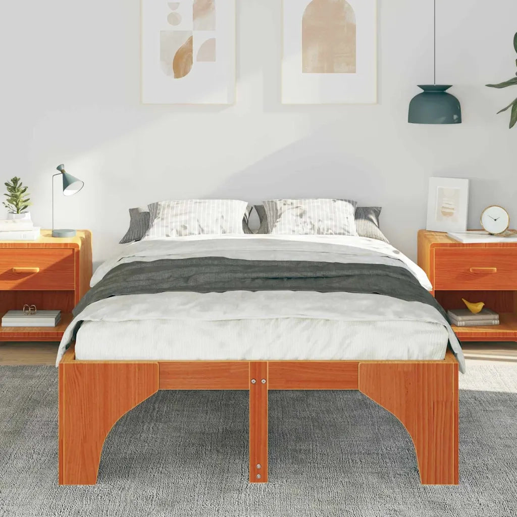 Letto matrimoniale | Letto per adulti | Struttura del letto Marrone 135 x 190 cm Pino massello