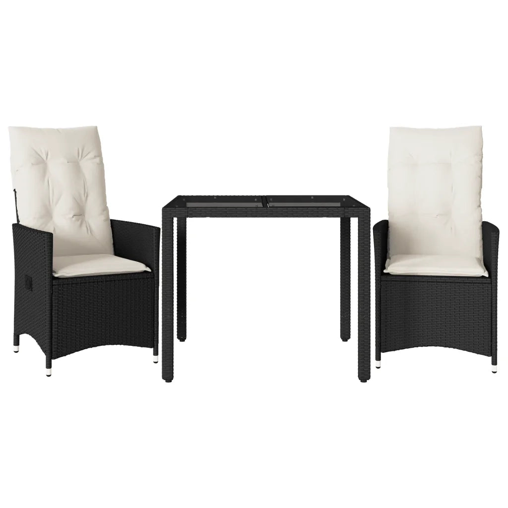 Set da Bistrò 3 pz con Cuscini Nero in Polyrattan
