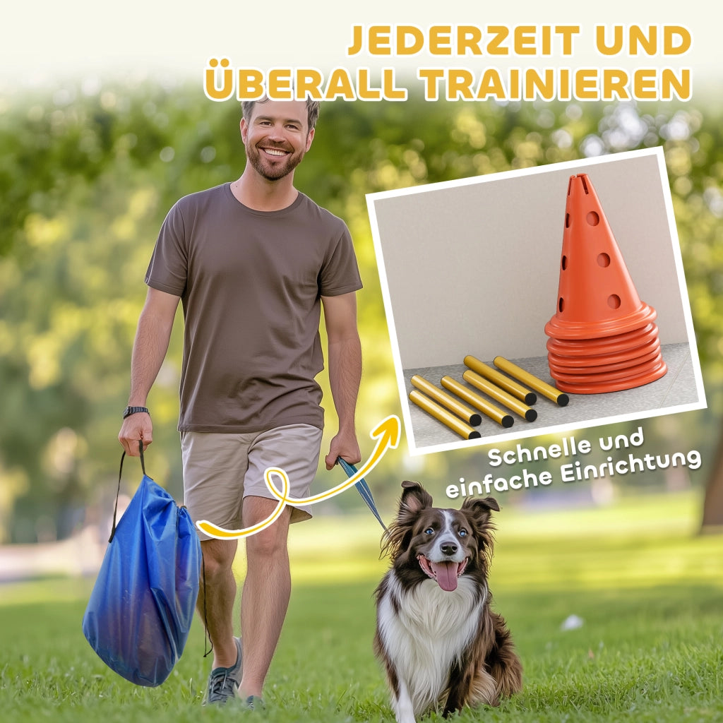 Set Agility 3 Pezzi per Cani ¨C Minimal ¨C Con 6 Coni e 3 Ostacoli in Tasca