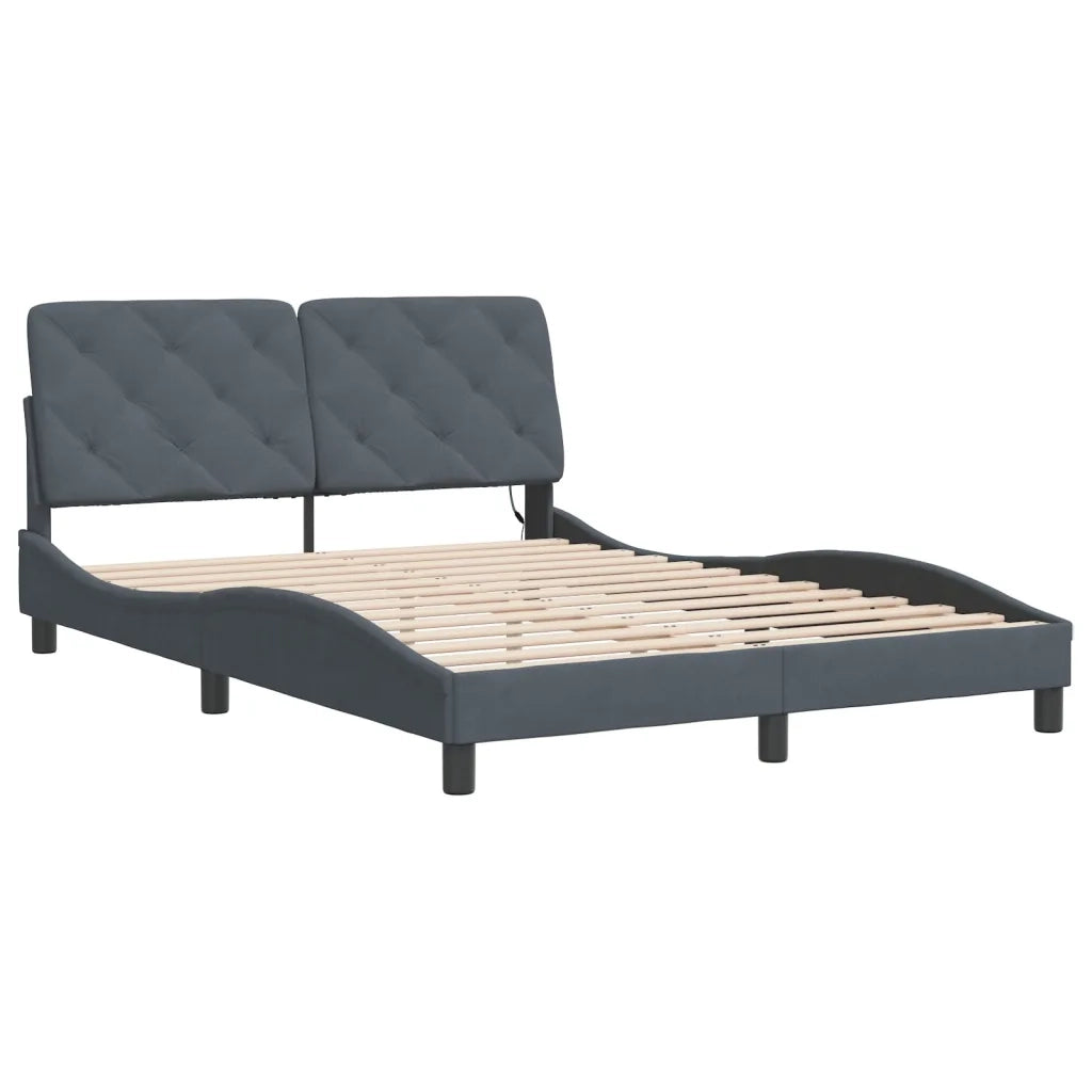 Letto matrimoniale | Letto per adulti | Giroletto con LED senza Materasso Grigio Scuro 140x200 cm in Velluto