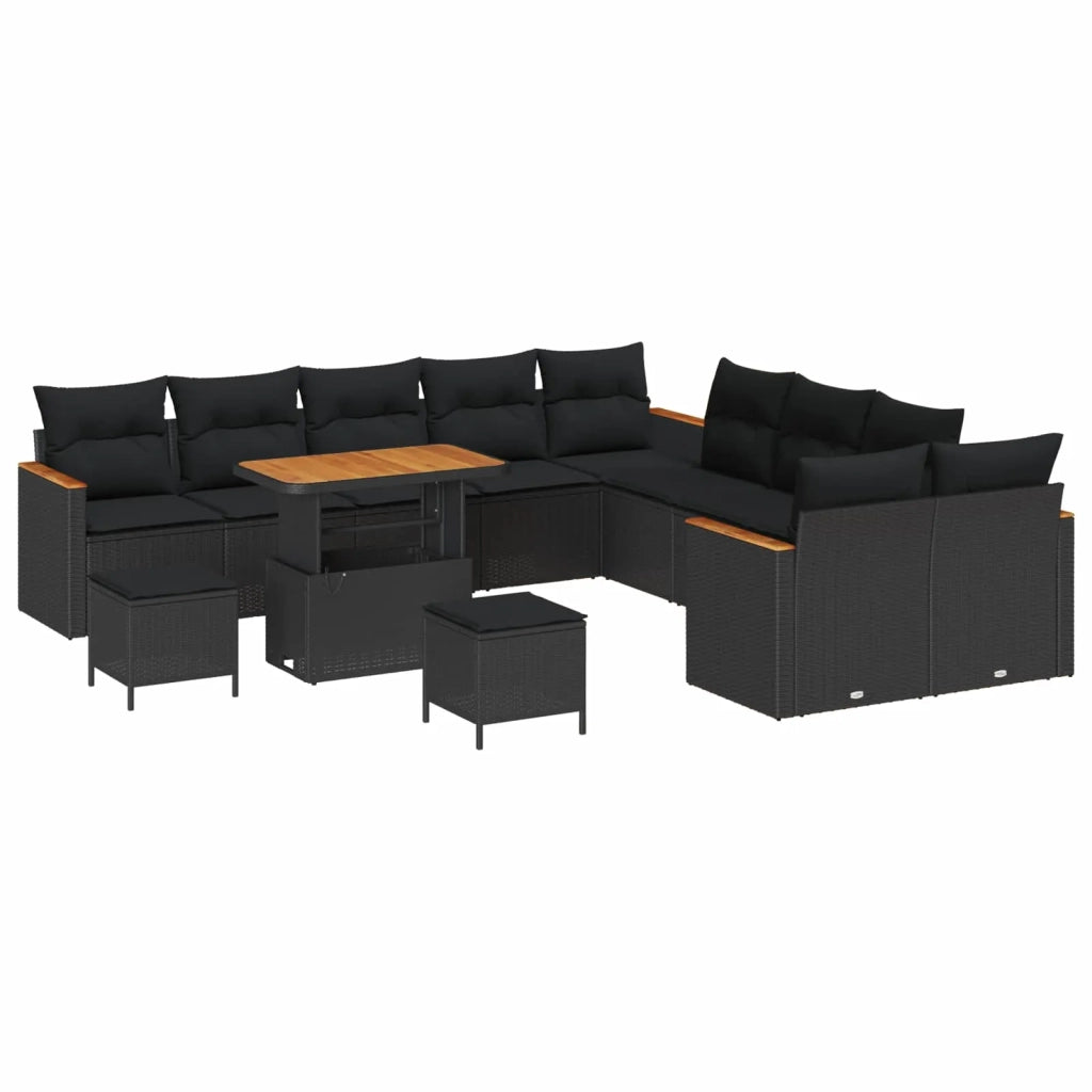 Set Divano da Giardino con cuscino 13 pcs Nero polyrattan 3365054
