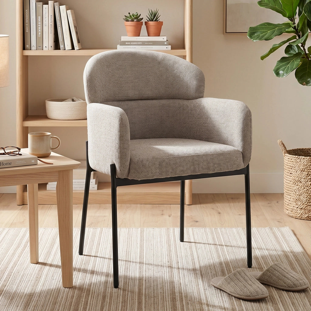 Poltrona Rembourr¨¦ con Schienale Curvo e Braccioli ¨C Minimal ¨C Marrone Chiaro