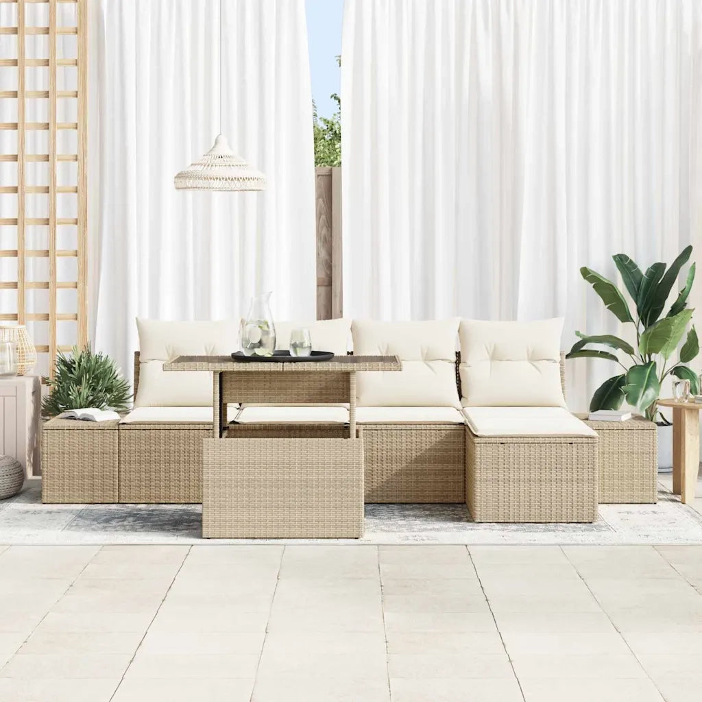 Set Divano da Giardino 6 pcs Beige e Crema polyrattan 3349167