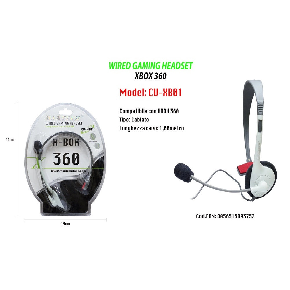 Trade Shop - Cuffie Wired Gaming Headset Con Microfono Compatibile Per Xbox 360 Maxtech Cu-xb01 -