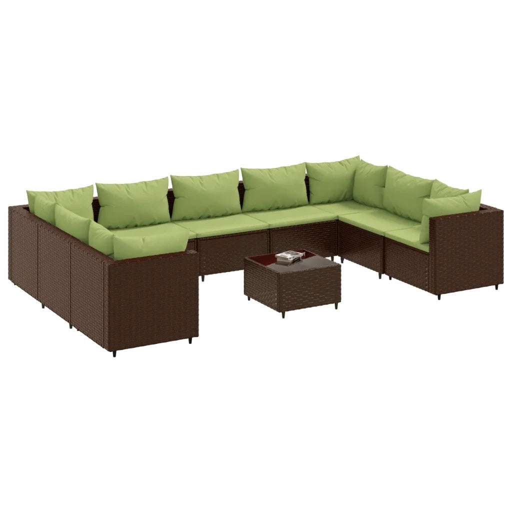 Set Divani da Giardino 10 pz con Cuscini in Polyrattan Marrone
