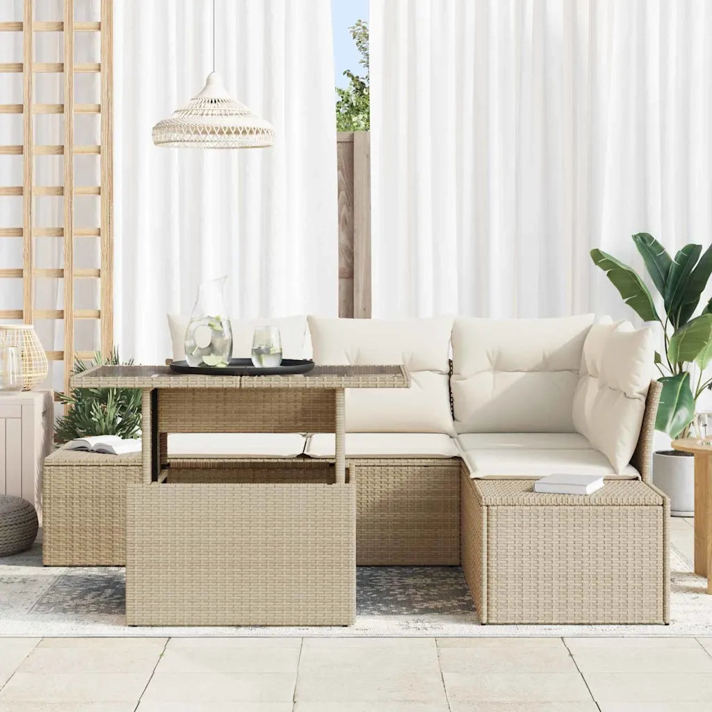 Set Divano da Giardino 5 pcs Beige e Crema polyrattan 3349177