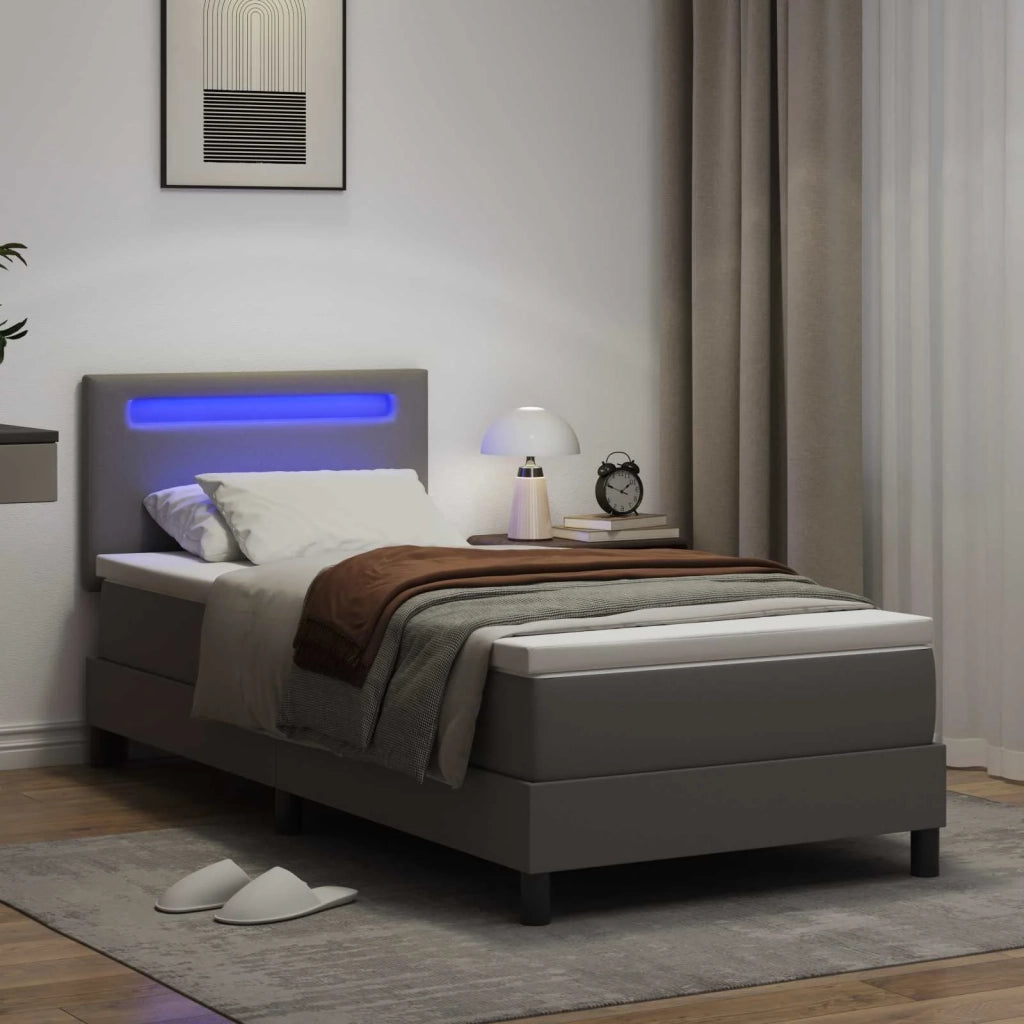 Letto a molle con materasso Grigio 90 x 190 cm Pelle sintetica 3339030