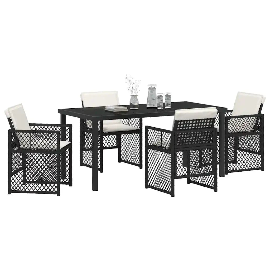 Set da Pranzo per Giardino 5 pcs Nero polyrattan