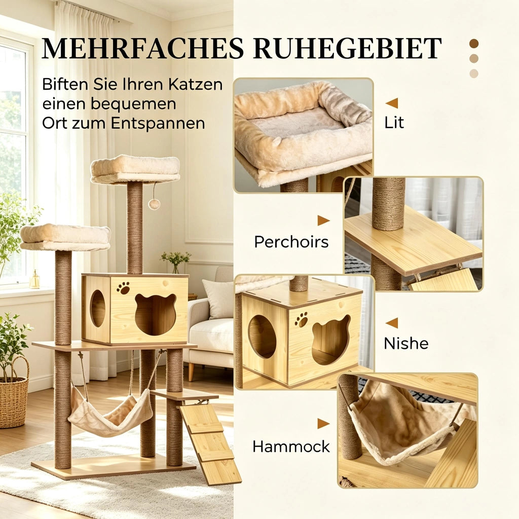 ALBERO GATTO Tiragraffi 60x40x130 cm Beige e Marrone