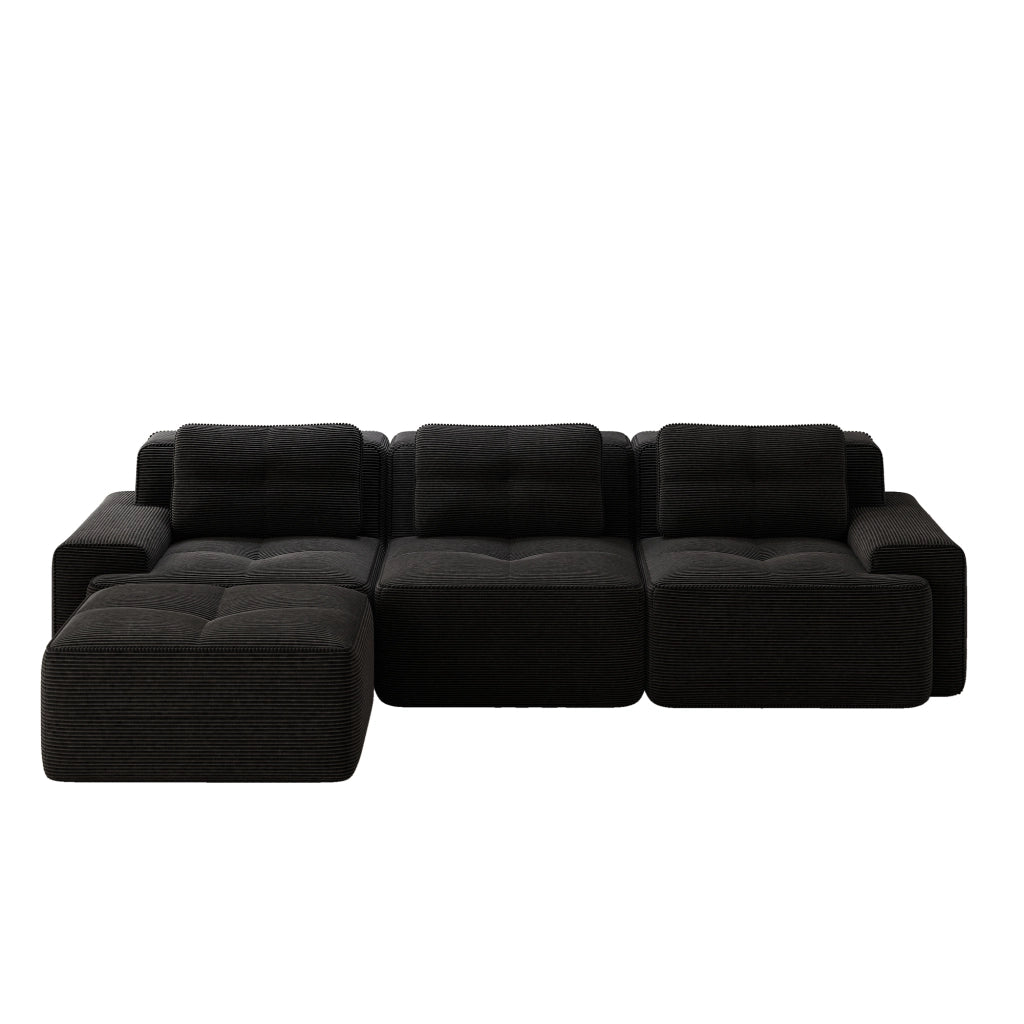 Cloud Modulsofa L-Form - Zephmum - 3-Sitzer, Samtstoff, Schwarz, mit Ottoman