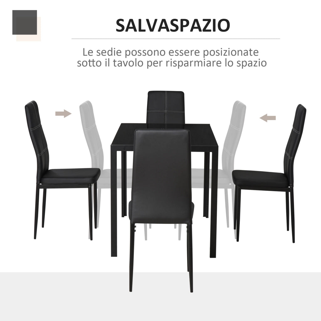 Set Tavolo e Sedie da Pranzo ¨C Minimal ¨C Nero, Legno, 90x200