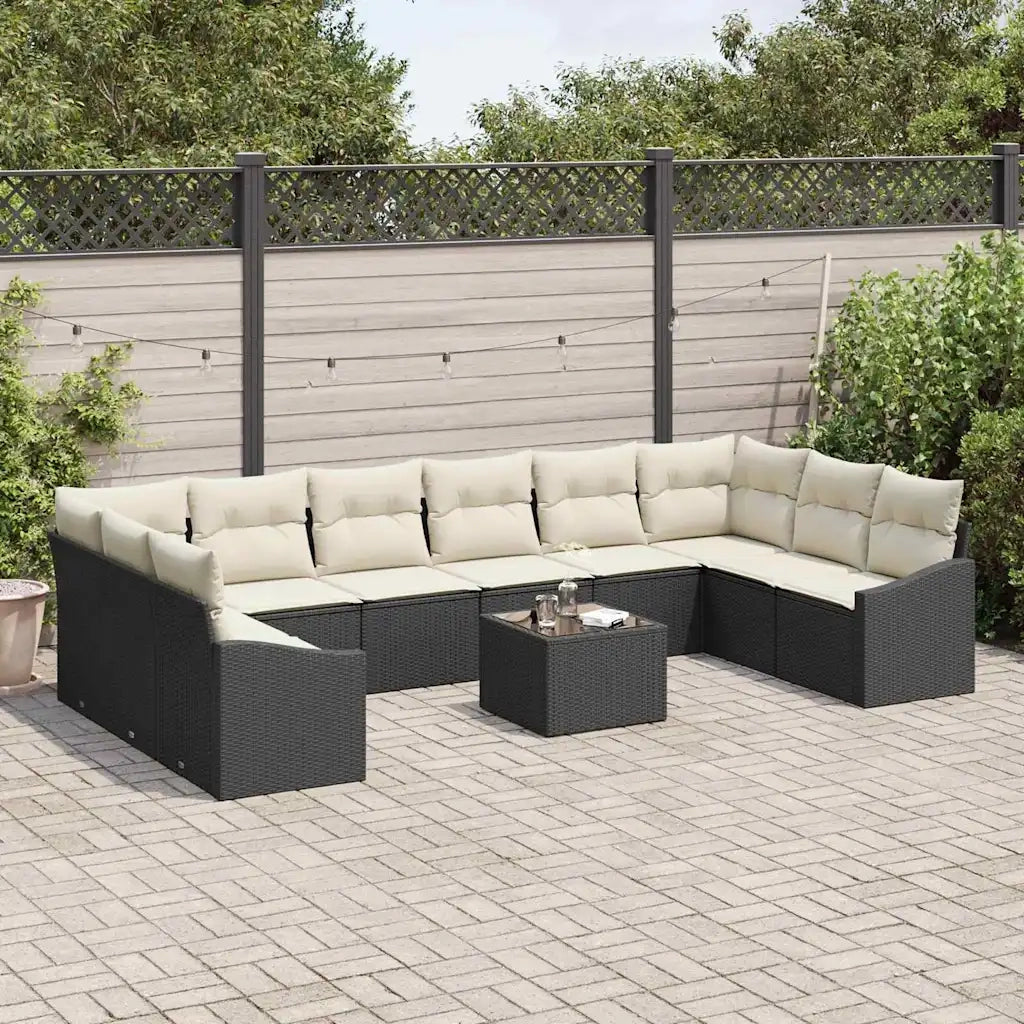 Set di divani con cuscino 11 pcs Nero polyrattan 3346907