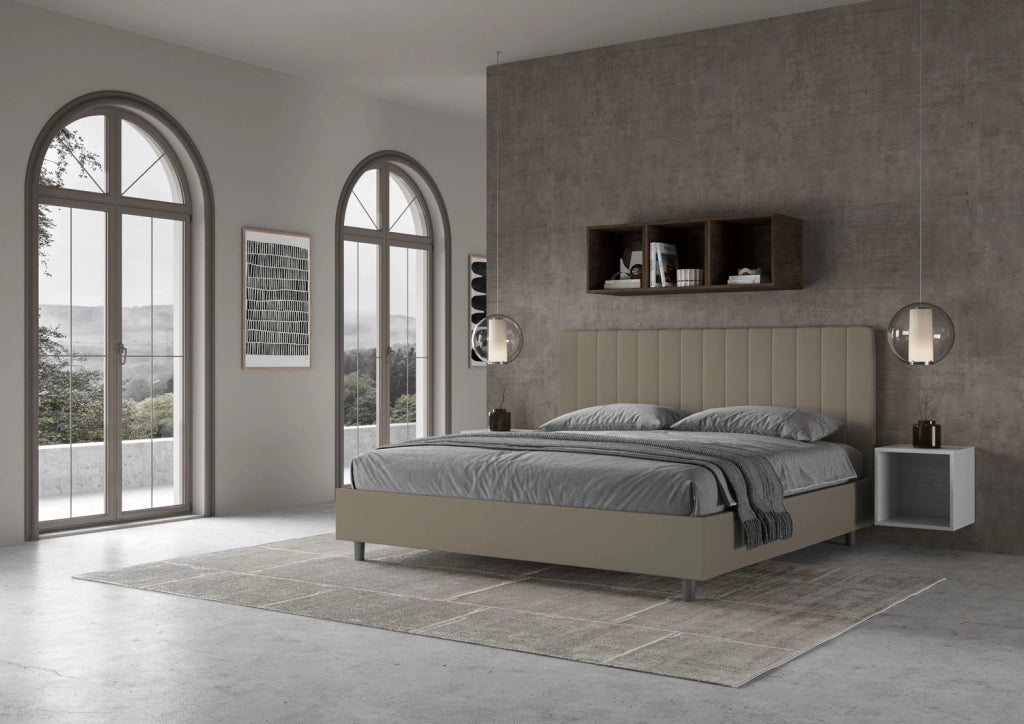 BS COM Letto matrimoniale king size con rete imbottito 190x190 similpelle cappuccino