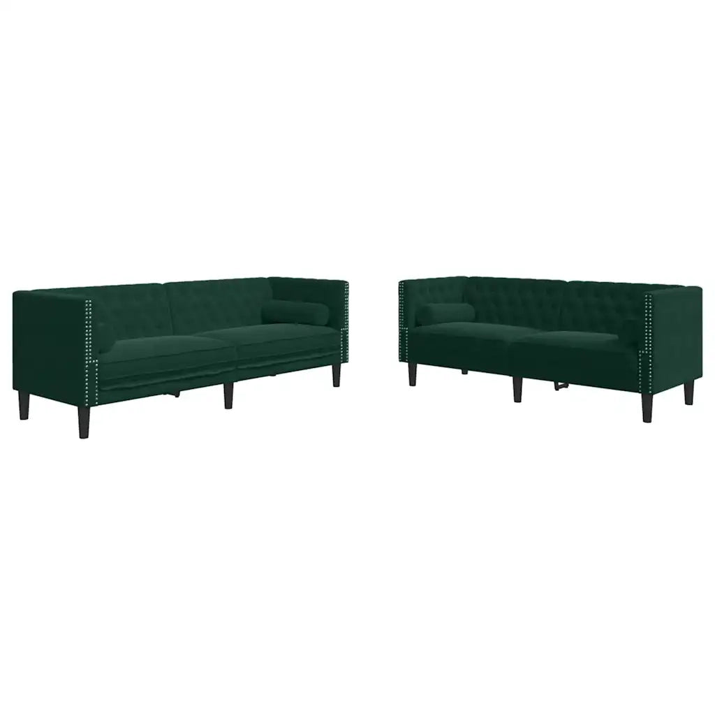 Set Divani Chesterfield 2pz con Cuscini Verde Scuro Velluto 3209293