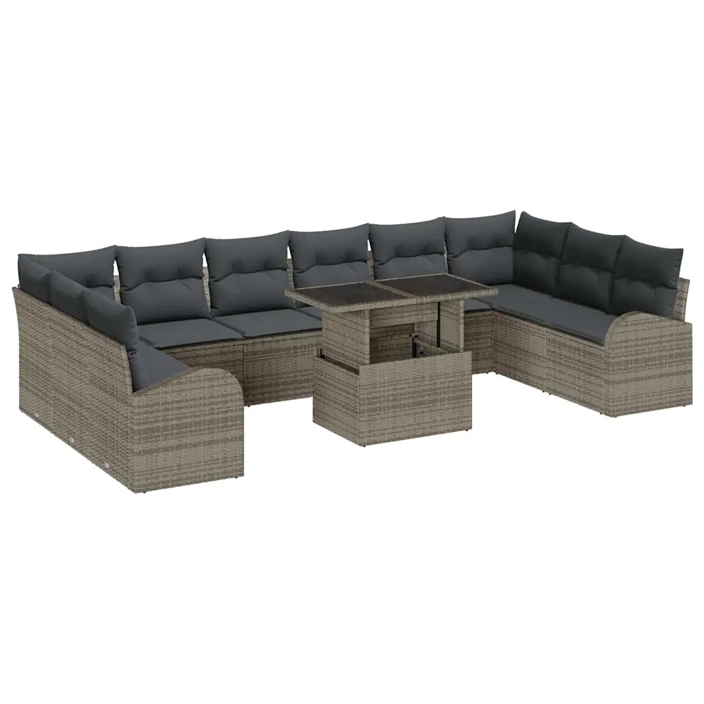 Set Divano da Giardino con cuscino 11 pcs Grigio polyrattan