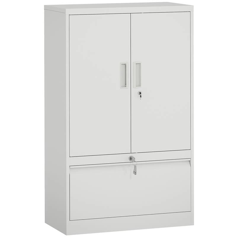 MOBILE DA UFFICIO IN ACCIAIO CON RIPIANO INTERNO REGOLABILE E CASSETTO, 80X40X130 CM, BIANCO