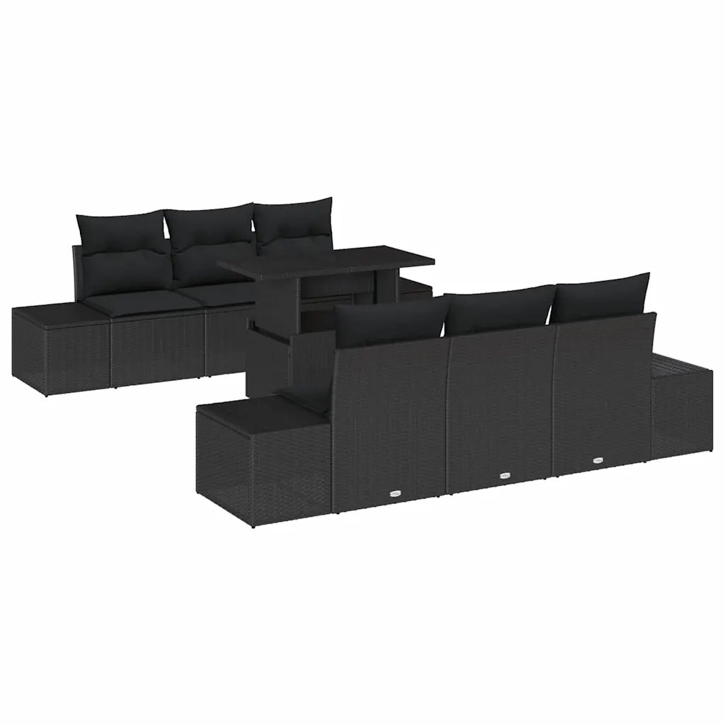 Set di divani con cuscino 7 pcs Nero polyrattan 3349109