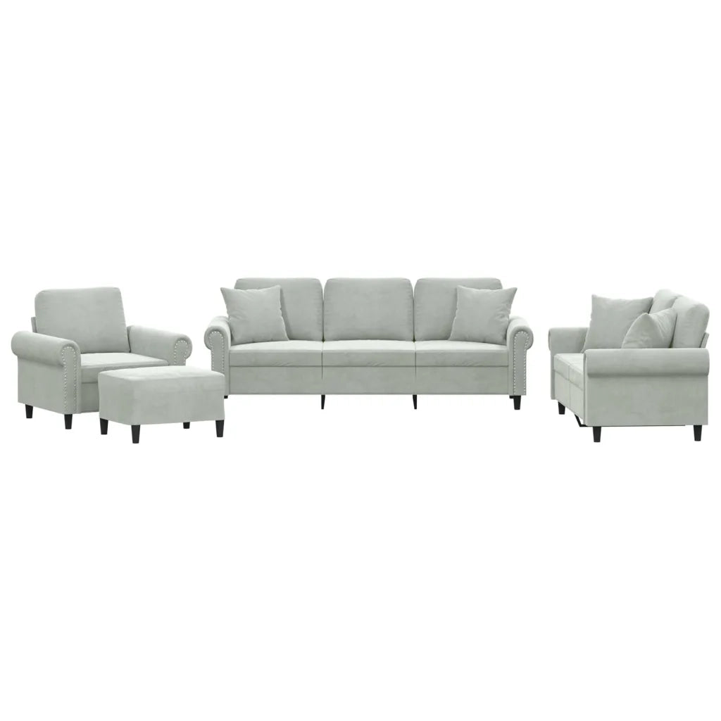 Set di Divani 4 pz con Cuscini Grigio Chiaro in Velluto 3202200