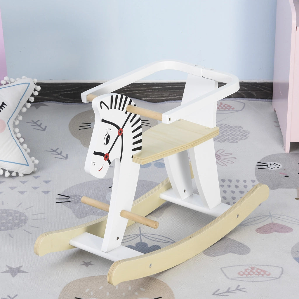 Cavallo a Dondolo Zebra ¨C Minimal ¨C Legno Naturale 80x40x60