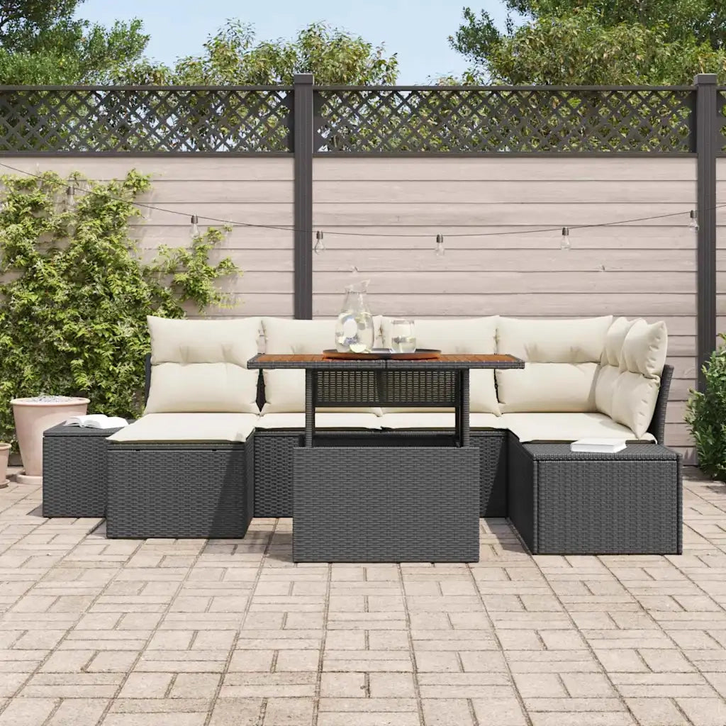 Set Divano da Giardino con archiviazione 7 pcs Nero Poly Rattan
