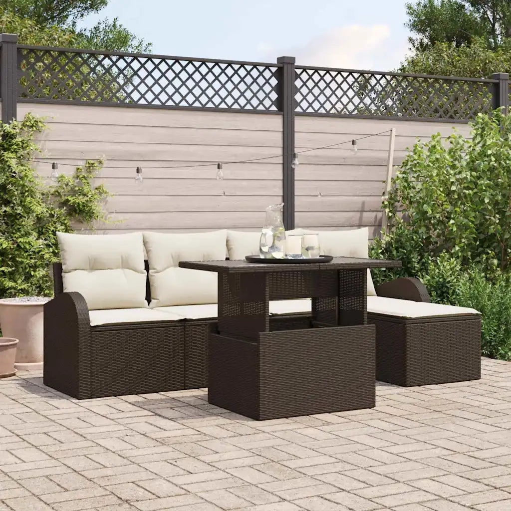 Set Divano da Giardino con cuscino 6 pcs Marrone polyrattan