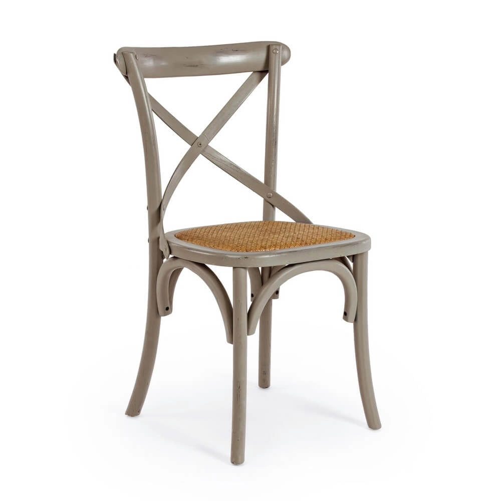 Sedia in Legno di Olmo con Seduta in Rattan Naturale - CROSS