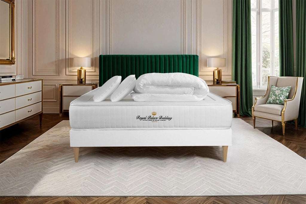 Pacchetto letto completo - Materasso 140x200cm + Box spring con doghe (kit) + 2 cuscini + Piumino - Lancaster
