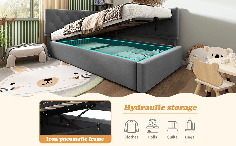 Letto Imbottito Contenitore con Rete a Doghe ¨C MINIMAL ¨C Velluto Grigio 90x200