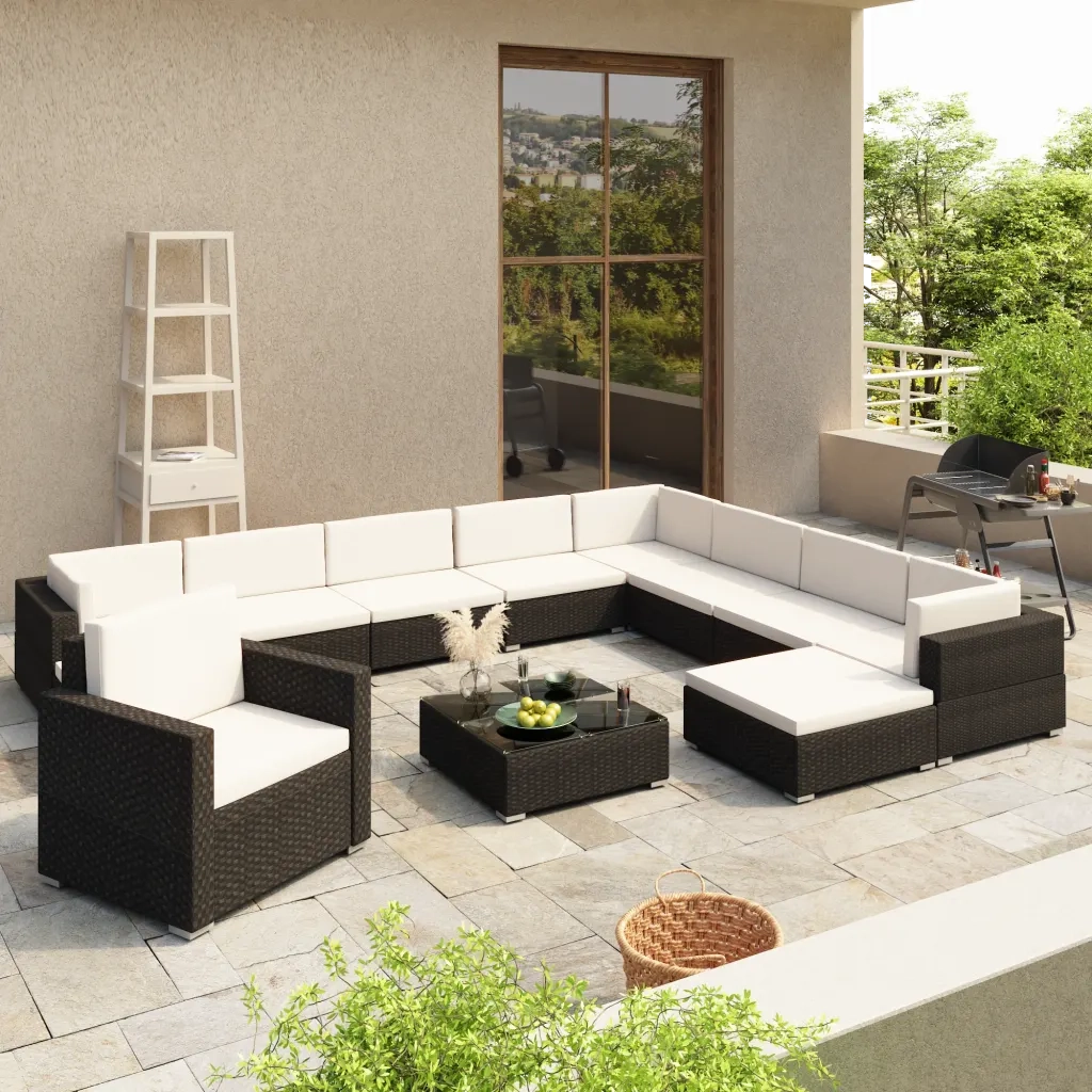 Set Divani da Giardino 12 pz con Cuscini in Polyrattan Nero 41263