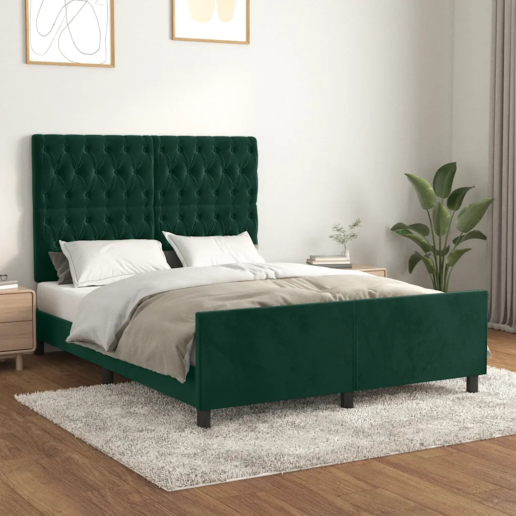 Letto matrimoniale | Letto per adulti | Giroletto senza Materasso Verde Scuro 140x190 cm in Velluto