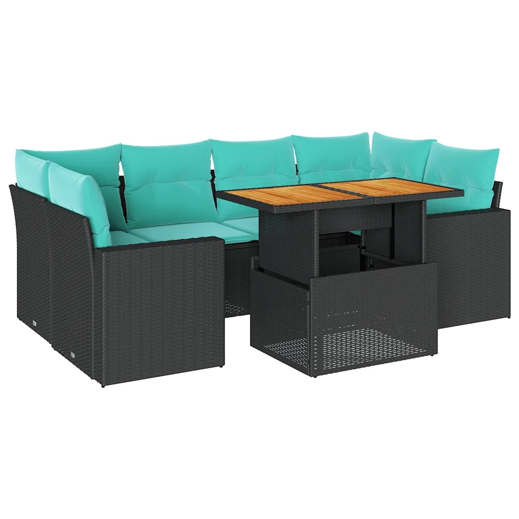Set Divani da Giardino con Cuscini 7pz Nero Polyrattan 3327004