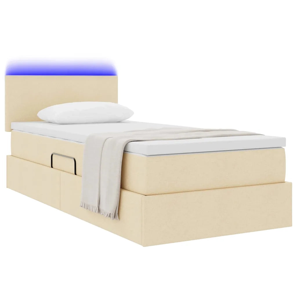 Letto con contenitore e LED con led Crema 90 x 200 cm Tessuto 3371059