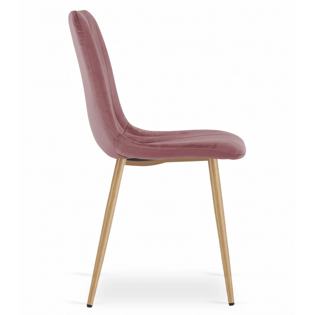 Sedia LAVA in velluto rosa con gambe effetto legno