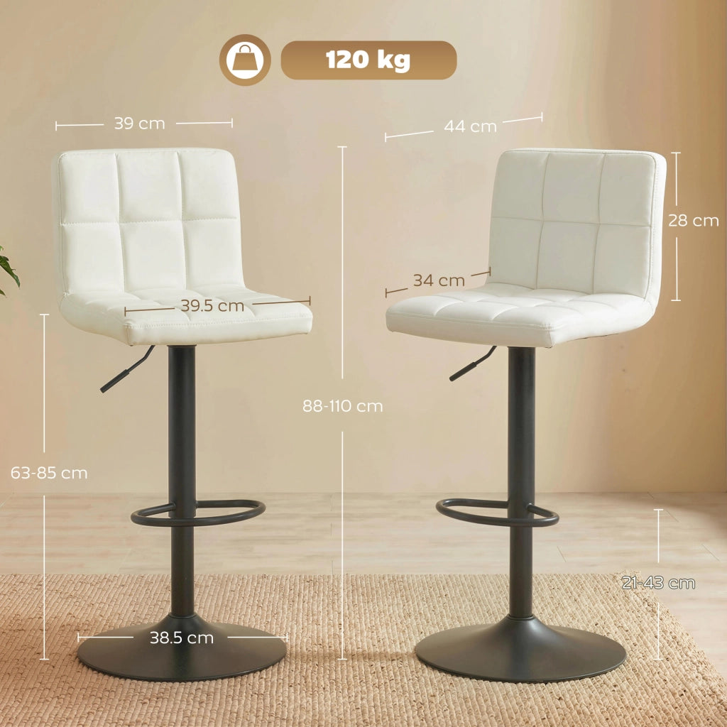 Sgabelli da Bar Regolabili con Poggiapiedi ¨C Minimal ¨C Pelle PU e Acciaio, Crema, 39.5x44x88-110 cm