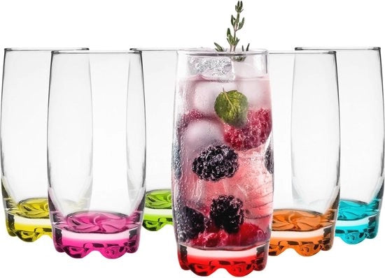Set di 6 bicchieri colorati per long drink e acqua - 350ml - Ideale per casa e ristoranti