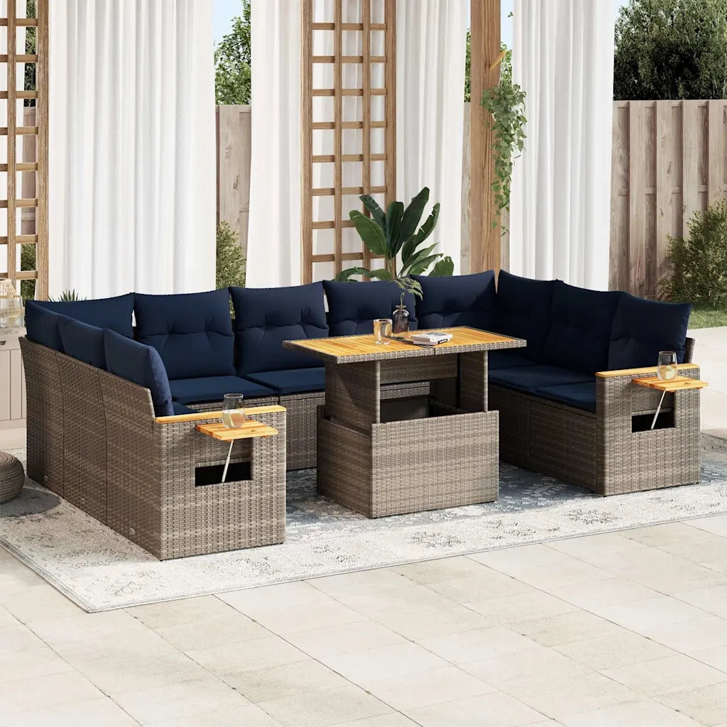 Divano Giardino 10 pz con Cuscini Grigio in Polyrattan Acacia 3327645