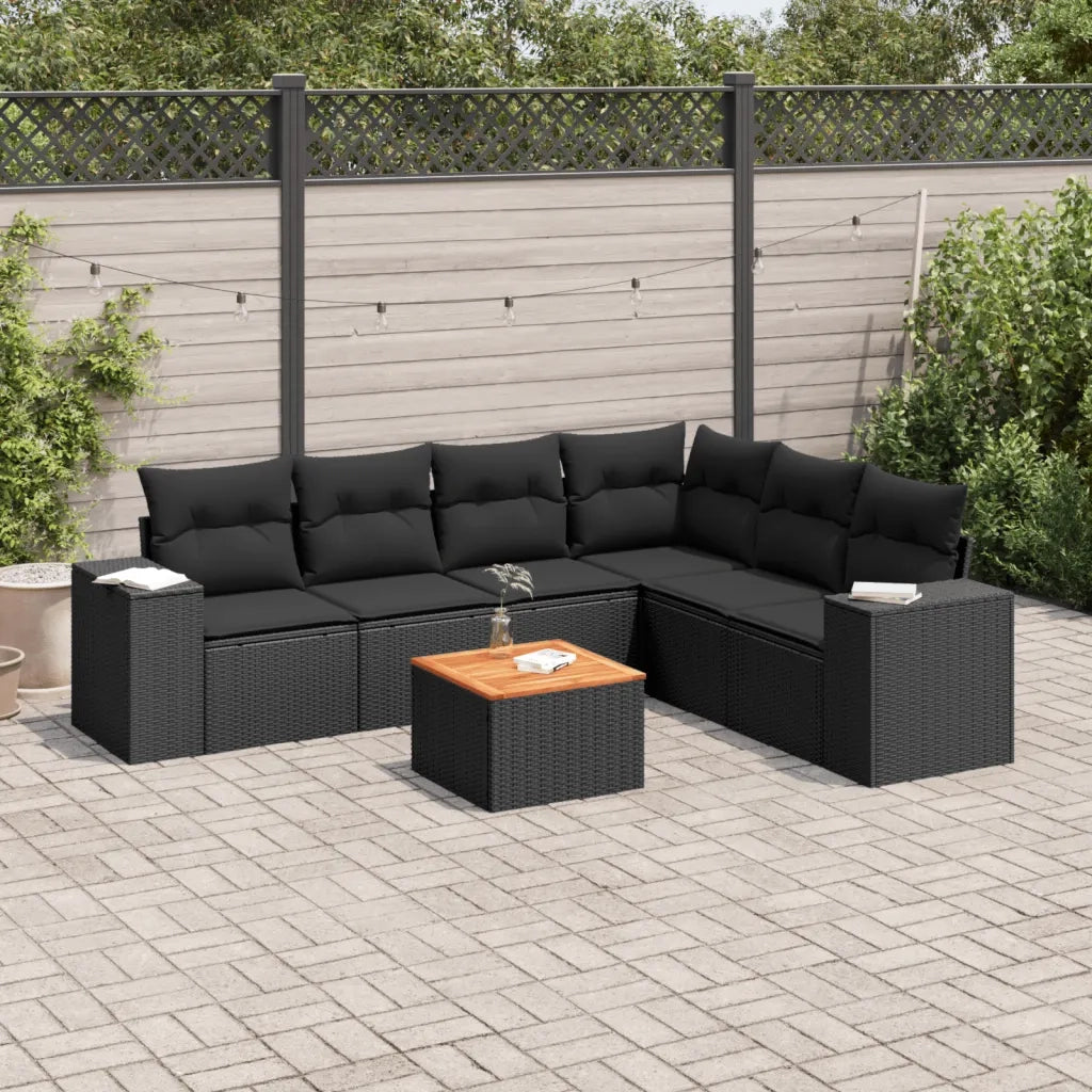 Set Divani da Giardino con Cuscini 7pz Nero Polyrattan