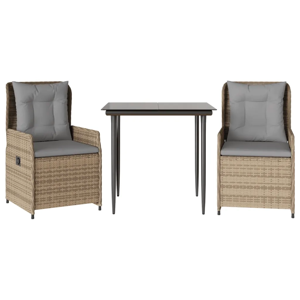 Set da Pranzo da Giardino 3 pz con Cuscini Beige in Polyrattan 3262868