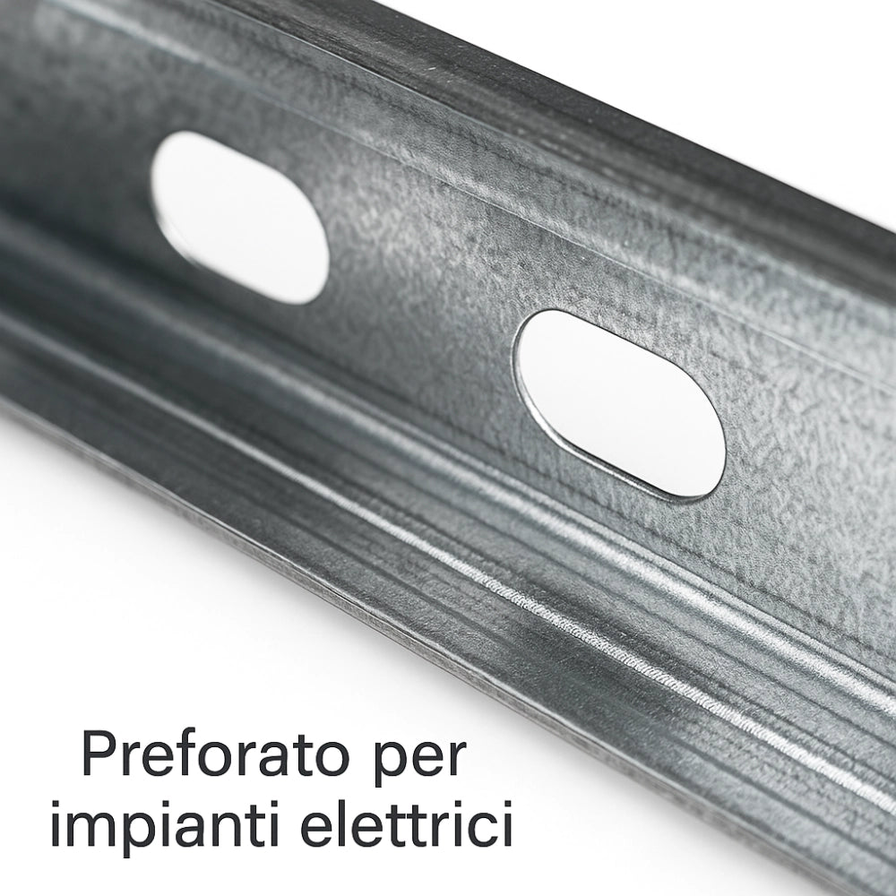 Montante c standard lungo 1 m profilo preforato sp 0,6 mm fissaggio cartongesso *** pezzi 8, misure 27 x 48 x 27 mm, ...