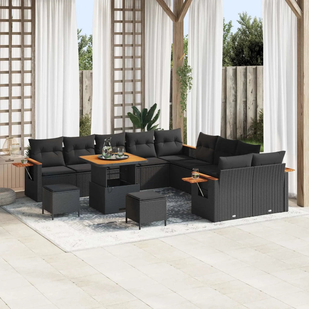 Set Divano da Giardino con cuscino 17 pcs Nero polyrattan 3365179