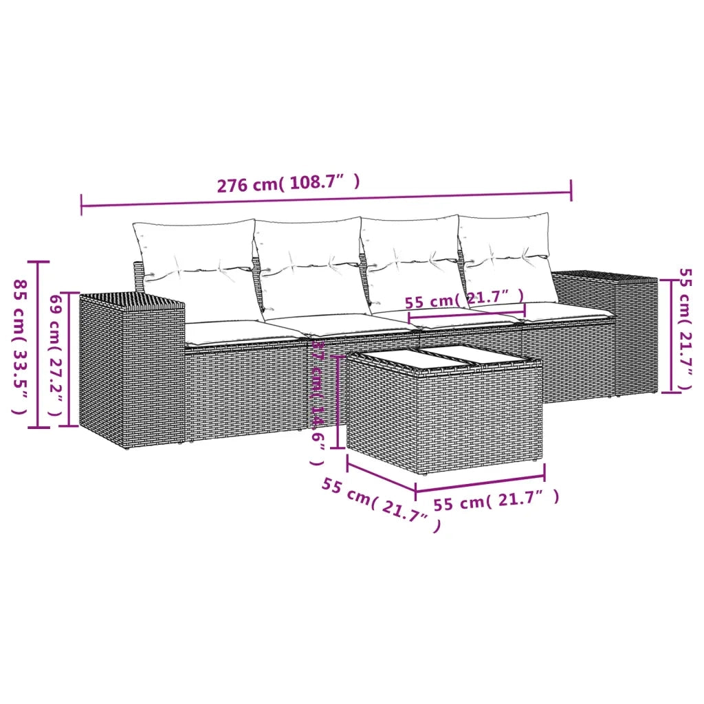 Set Divani da Giardino 5 pz con Cuscini in Polyrattan Nero