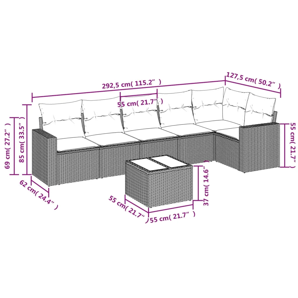 Set Divani da Giardino 7pz con Cuscini Grigio Chiaro Polyrattan 3218992