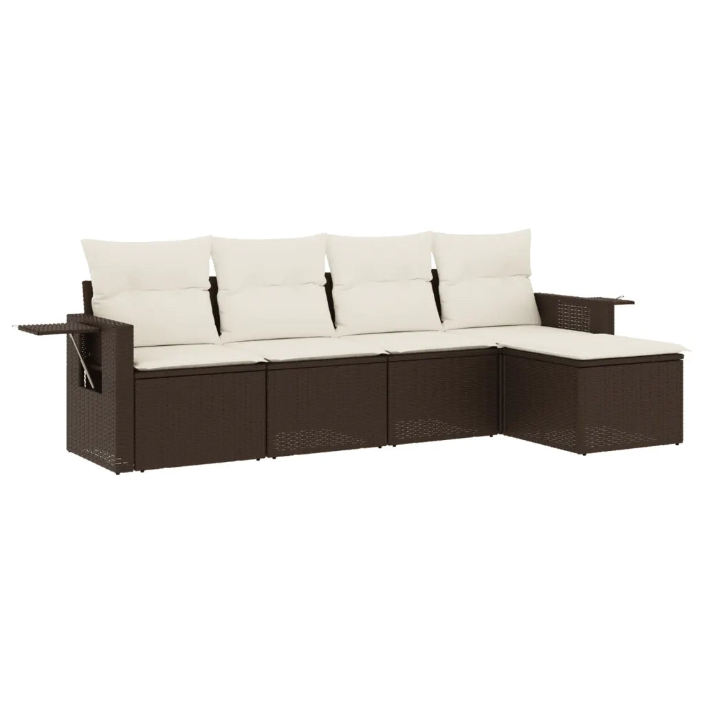 Set Divano da Giardino 5 pz | Set Salotto da Giardino con Cuscini Marrone in Polyrattan