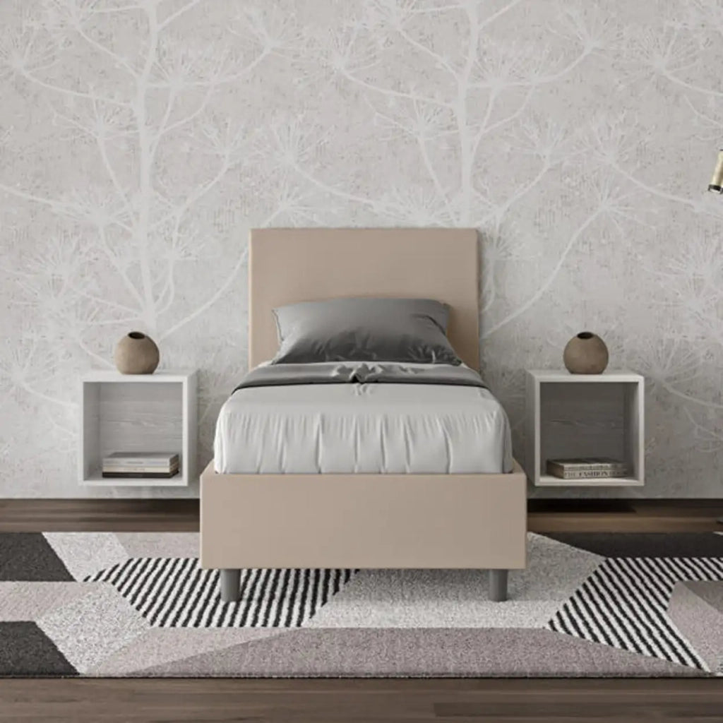 Letto singolo con rete imbottito 80x210 similpelle tortora Adele