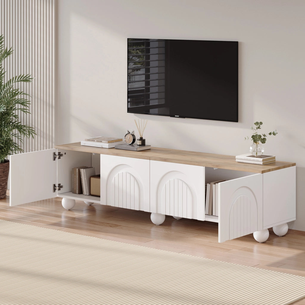 Cassettiera TV bianca e rovere MDF lunghezza 180 cm