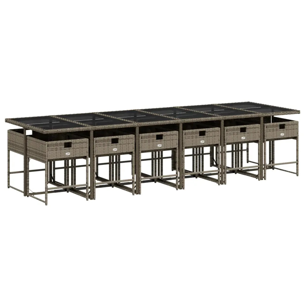 Set da Pranzo da Giardino 13pz con Cuscini Grigio in Polyrattan 3278071