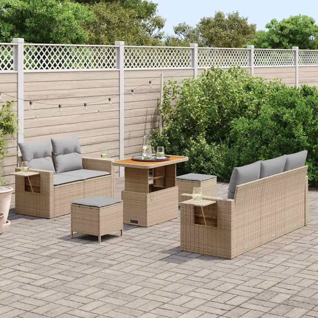 Set Divano da Giardino con cuscino 8 pcs Beige polyrattan
