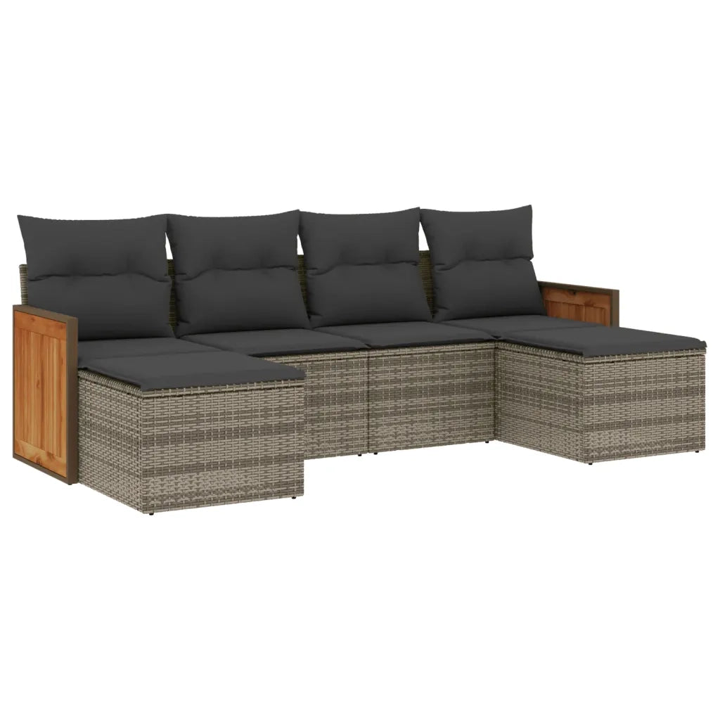 Set Divano da Giardino 6 pz | Set Salotto da Giardino con Cuscini Grigio in Polyrattan
