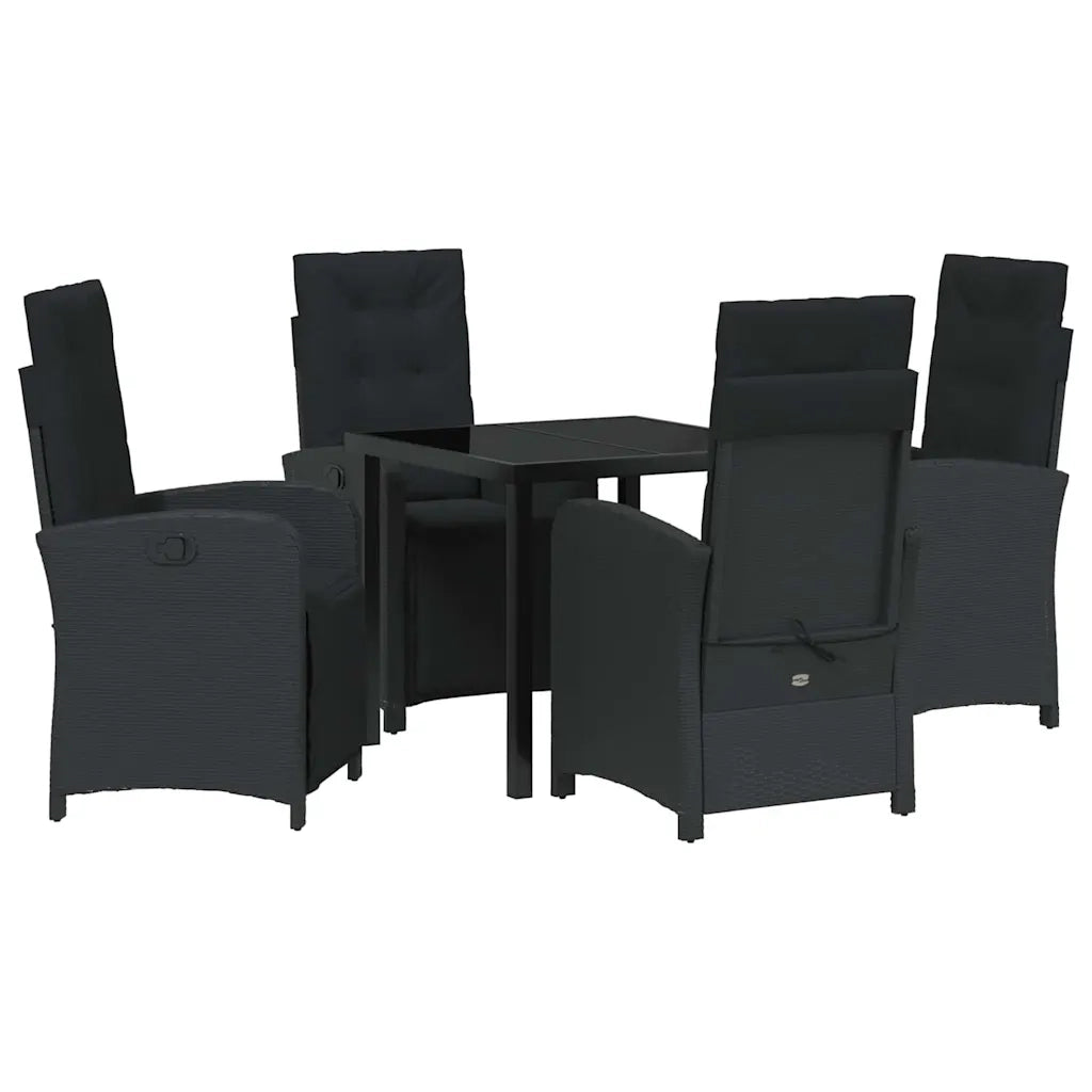 Set da Pranzo per Giardino con cuscino 5 pcs Nero polyrattan