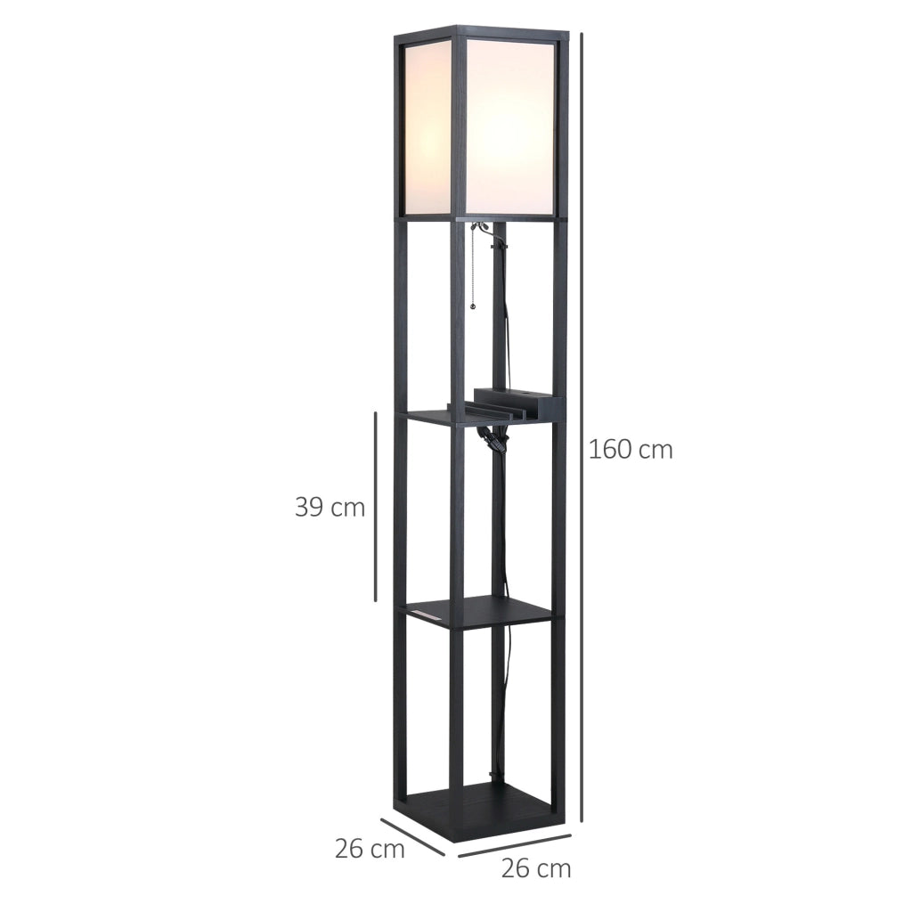 Lampada da Terra con Ripiani ¨C Xylo ¨C Nero e Bianco 26x26x160cm